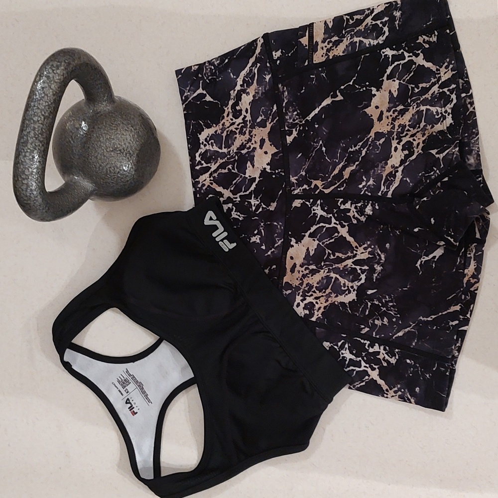 Constantly Varied Gear Black & Gold Marble 2 Piece Workout Shorts Set